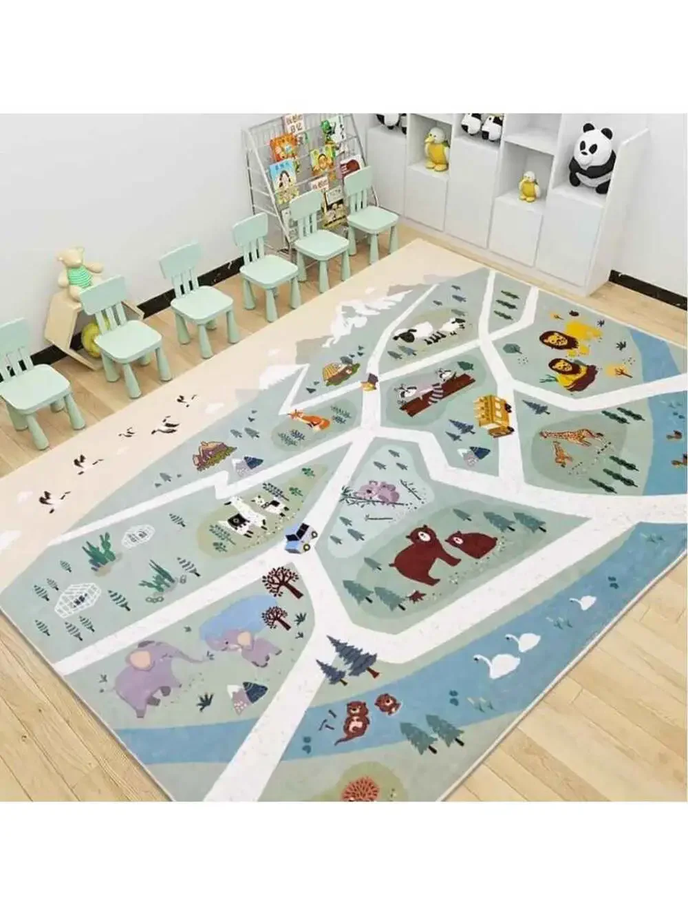 Kids Play Mat Zoo Animal Car Road Rug 5x8Ft Classroom Rug Playroom Carpet NEW